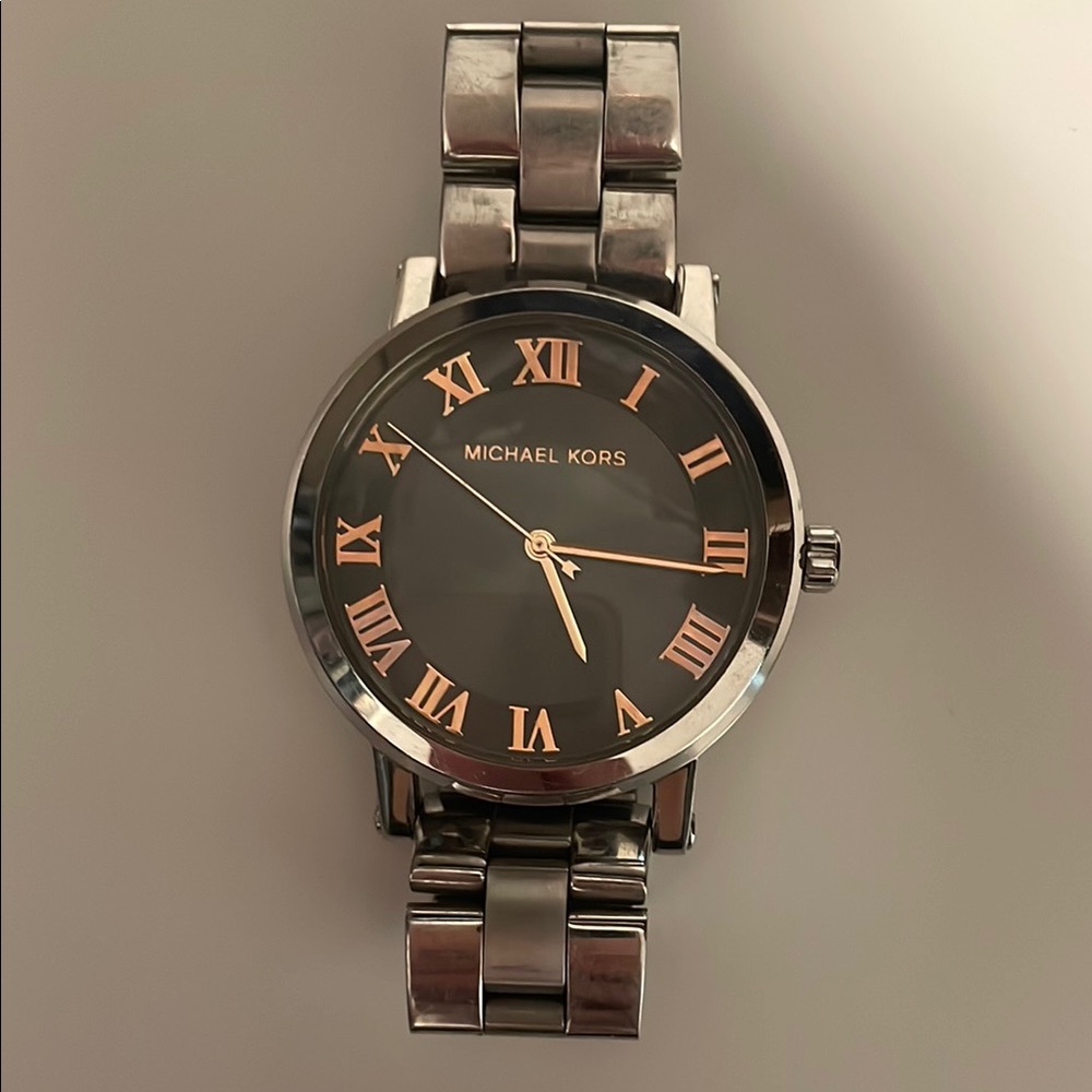 Michael Kors Silver Watch with Rose Gold Accents